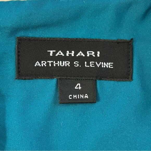 Tahari Arthur S Levine Short Sleeve Belted Dress Size 4 Teal Black Two Tone - Picture 12 of 14